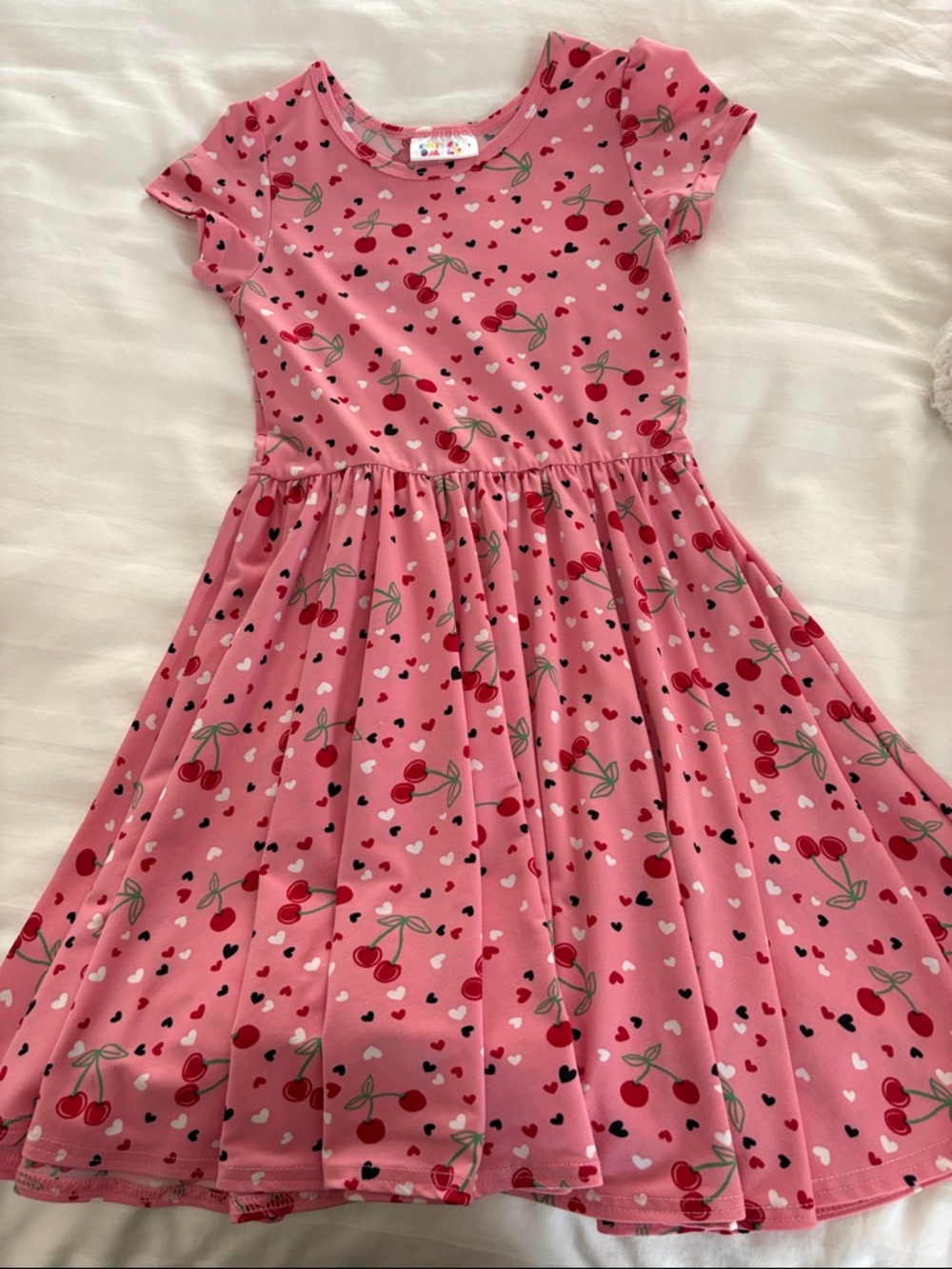 Dot Dot Smile Girls Pink Cherry Print Dress